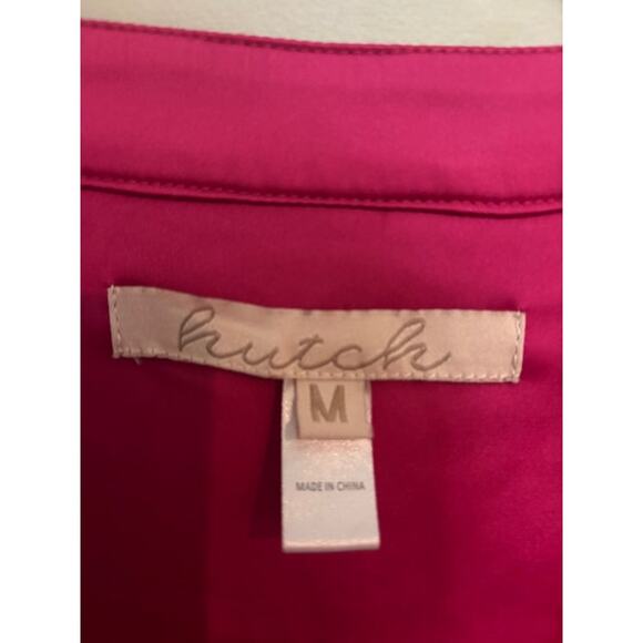 Hutch Blouse Medium Tie Waist Hot Pink Bell Sleeve Silky Button Front - Picture 7 of 9